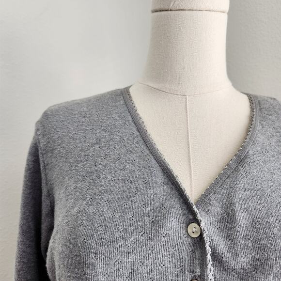 Vintage Y2K Crazy Horse Gray Button Front Knit Cardigan Top XS S - Picture 3 of 12